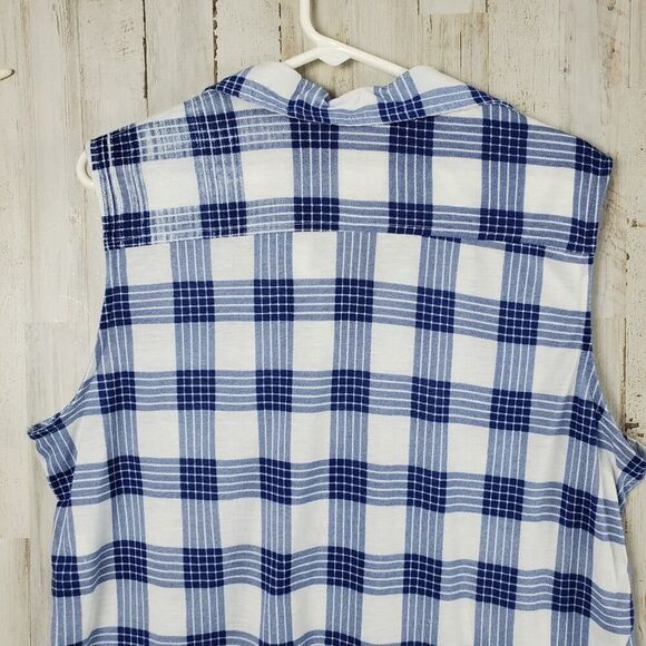 Eden and Olivia Plaid Button Down Tank Top Blue White Size XL - Picture 9 of 10